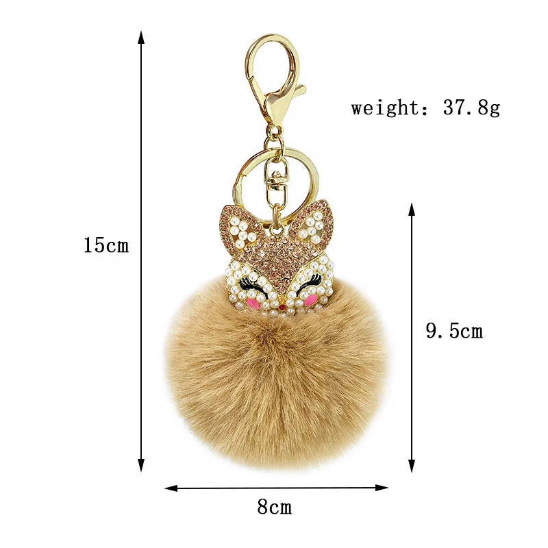 Cute Pompom Keychain Charm Rhinestone Mini Fox Fluffy Fur Pendant For Women Bag Car Keyring Phone Jewelry Accessories Kids Gift 250708