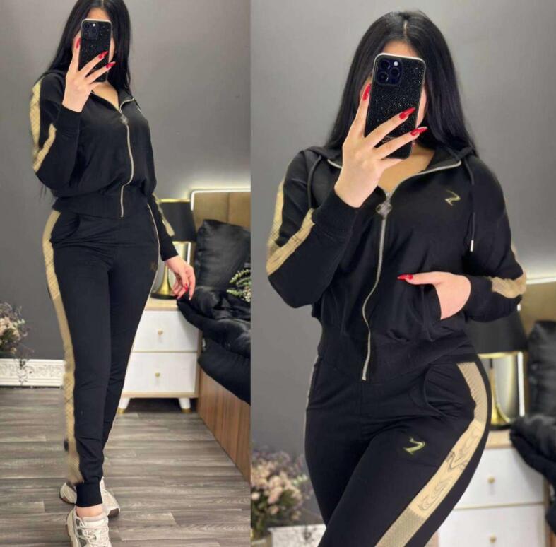 Trendy womens two-piece set 2025 autumn new fashion embroidered zipper long sleeved pants casual luxury womens set