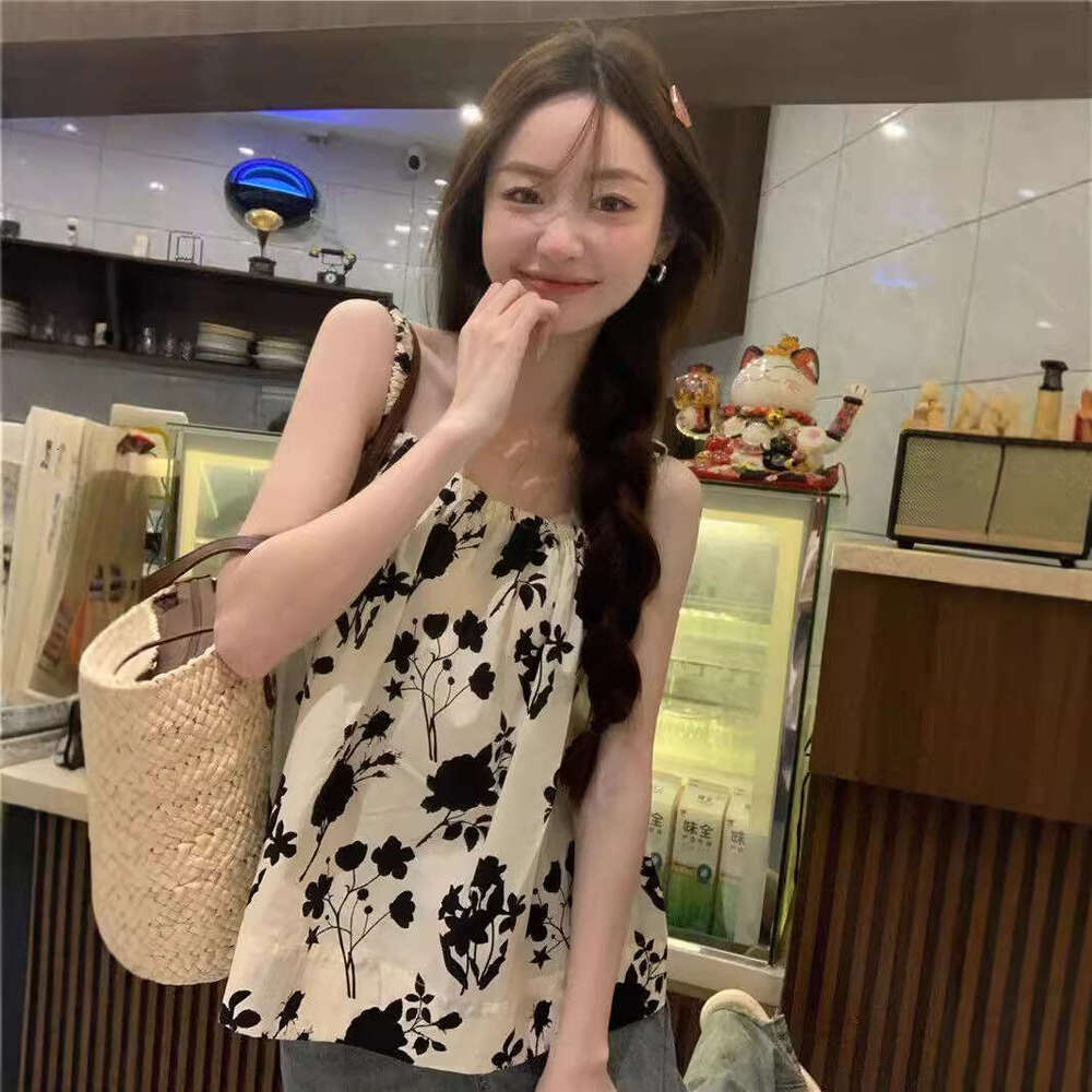 French Floral Camisole For Women Summer Design Sense Niche Outerwear New Loose Versatile Sleeveless Top B5