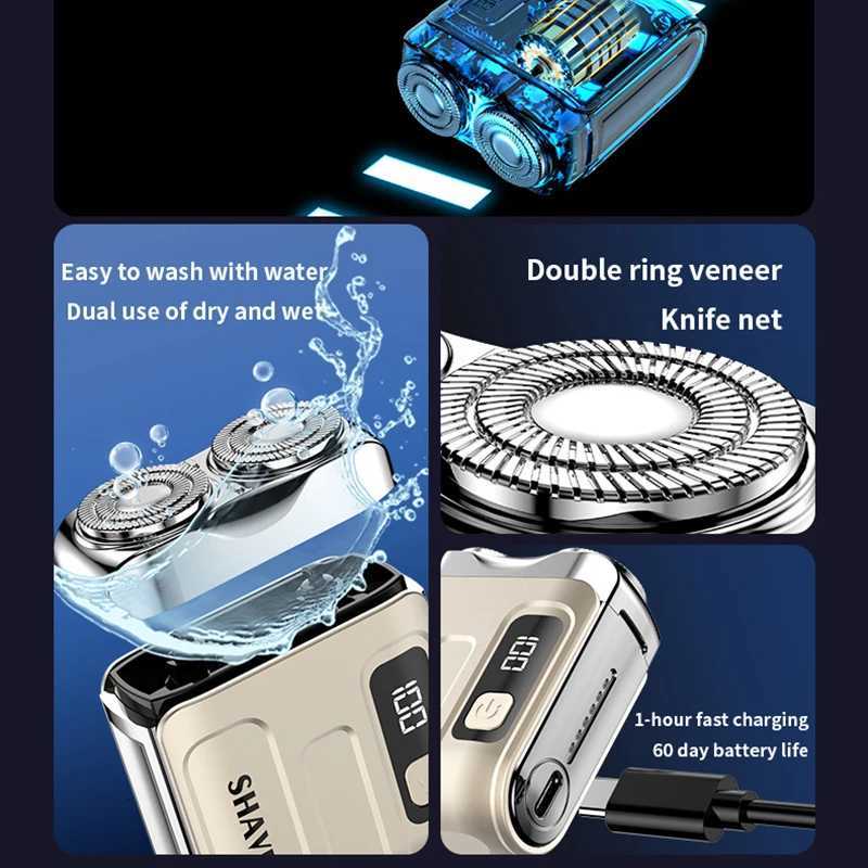 Travel Electric Shaver for Men Double Floating Magnetic Portable Beard Knife Rechargeable Mini Rotary Electric Razor G250712