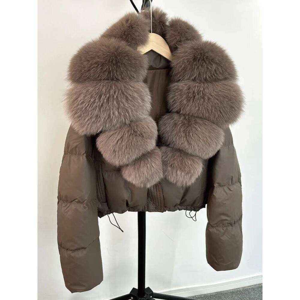 Janveny Large Natural Fox Fur Collar 90% White Duck Down Jacket Women Winter Short Waterproof PU Puffer Coat Female Thick Parkas