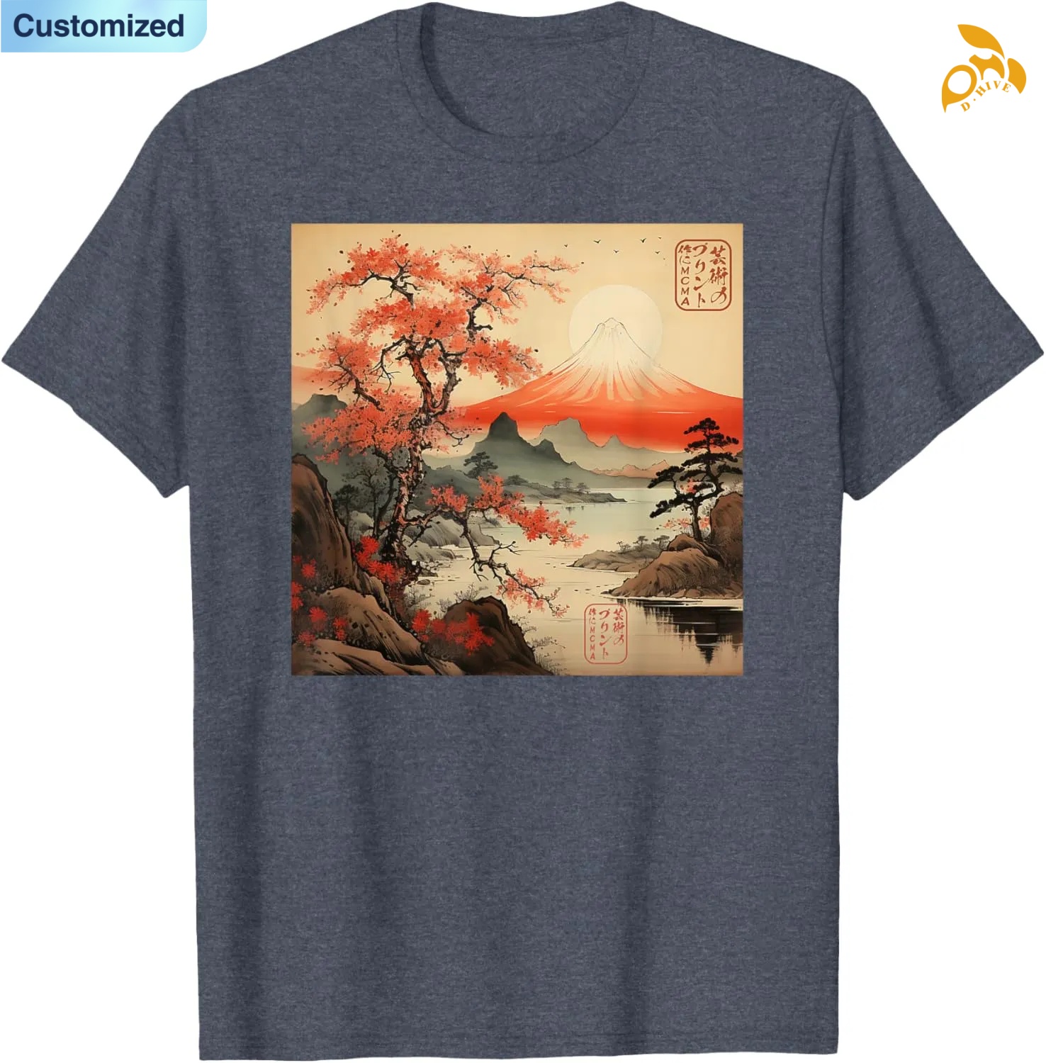 Free shipping for Men's T-Shirts Ukiyo e Sakura Mountain Japanese T Shirt high quality many code number options attractive popular