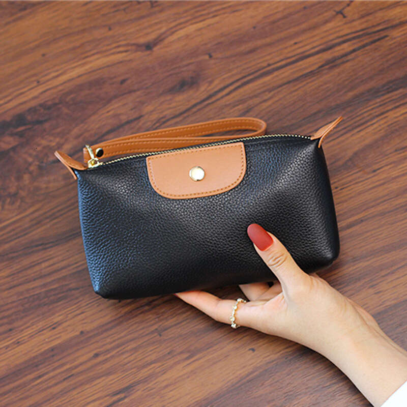 Genuine Clutch Women, Elegant, Can Hold Phone, Cowhide Wrist Strap, Soft Leather Zipper Long Wallet, Makeup Bag for Women
