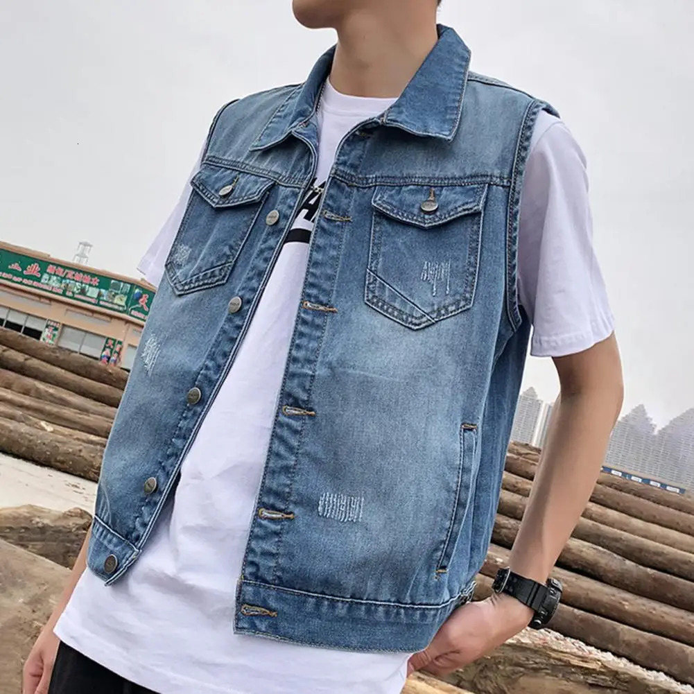 Sleeveless Denim Giappo Di Denim Elegante Giacca Da Riseggio Per Maschile Tasch…