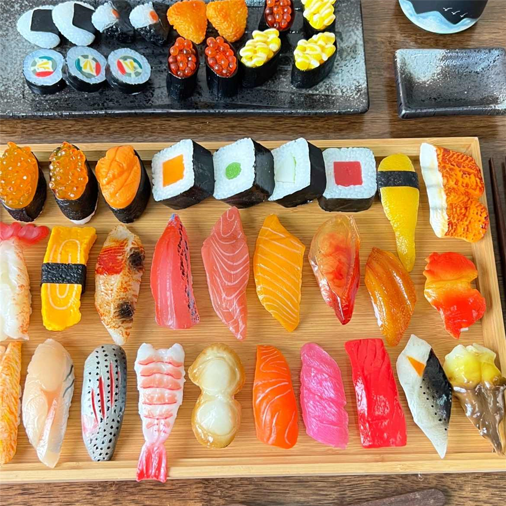 artificial fake simulation of food Tempura Oshizushi Chirashi Temaki Gunkan Maki Nigiri Sushi Sashimi Rice seafood sushi