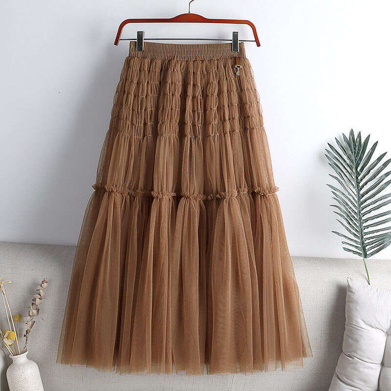 Summer New Pleated Mesh Patchwork High-Waisted Slimming Princess Versatile Elegant Age-Reducing Puffy Skirt For Women B5