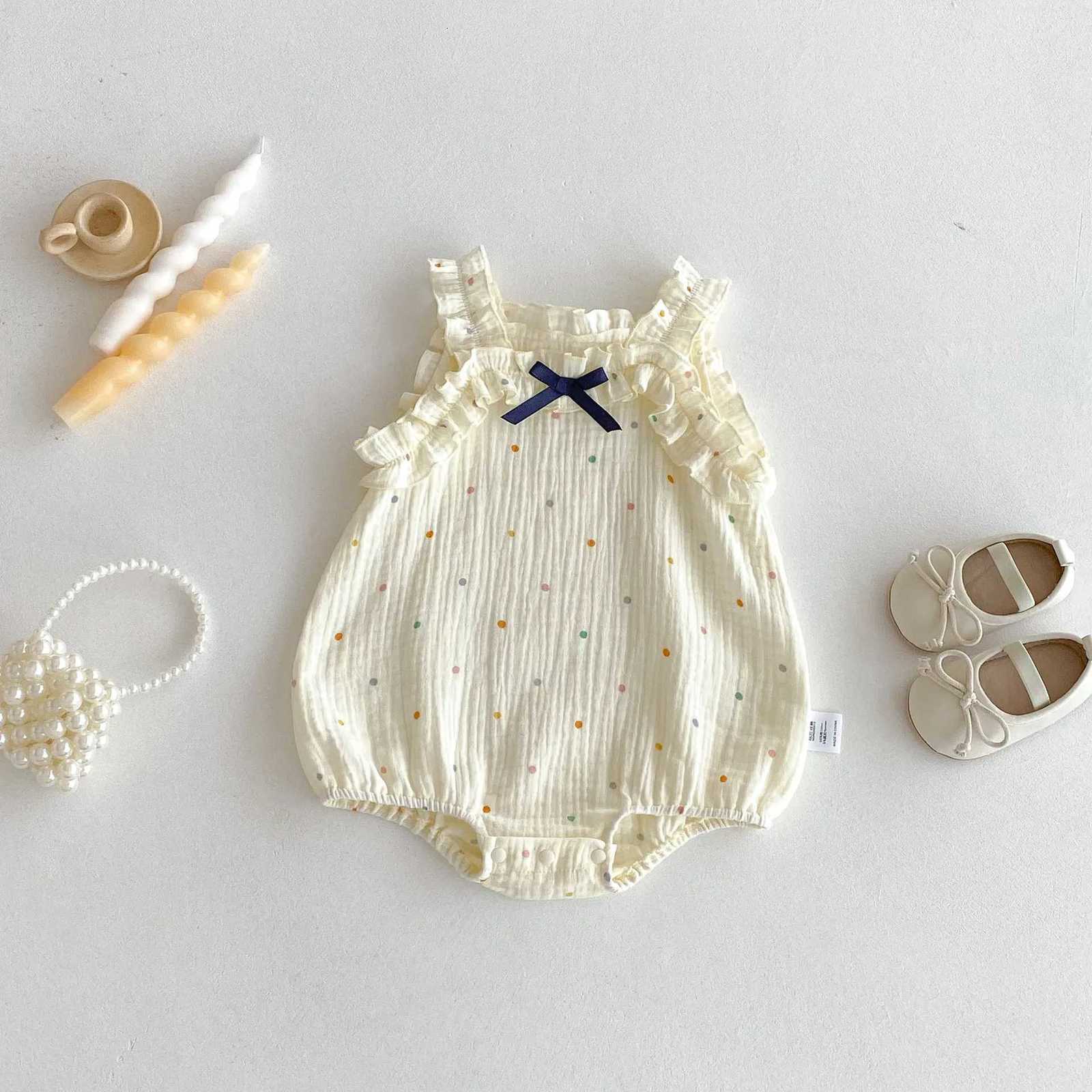 Sleeveless Newborn Baby Girl Romper Colorful Polka Dot Ruffled Strap Crinkle Snap Closure Summer Baby Bodysuit Outfit 0-24M W250712