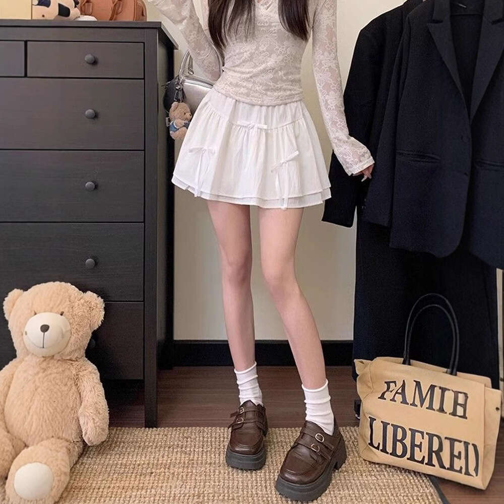 White Puffy Midi For Women Summer New Ballet Style Design High Waist Slimming A-Line Cake Short Skirt B5