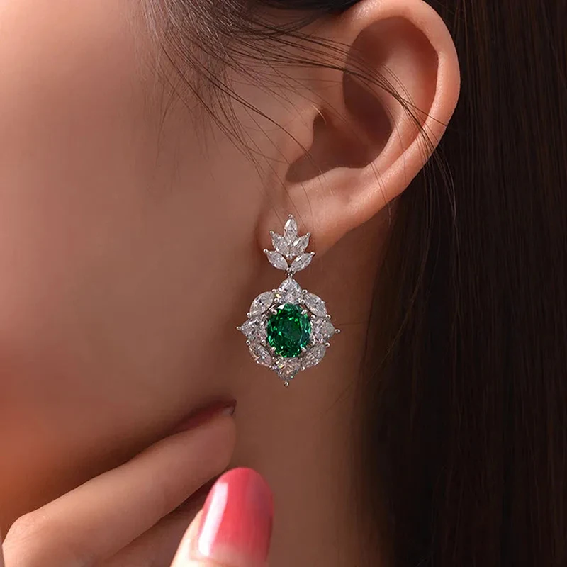 Dangle Earrings Huitan Bright Drop With Green Cubic Zirconia Charming Delicate Shiny Accessories For Women Graceful Wedding Jewelry
