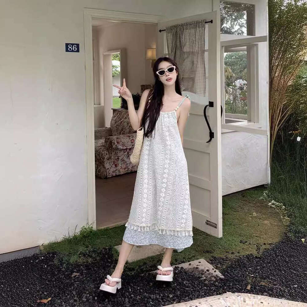 Summer Women's Fashion New Small Gentle Style Strap Female First Love Belly Covering Loose Slimming Dress B5
