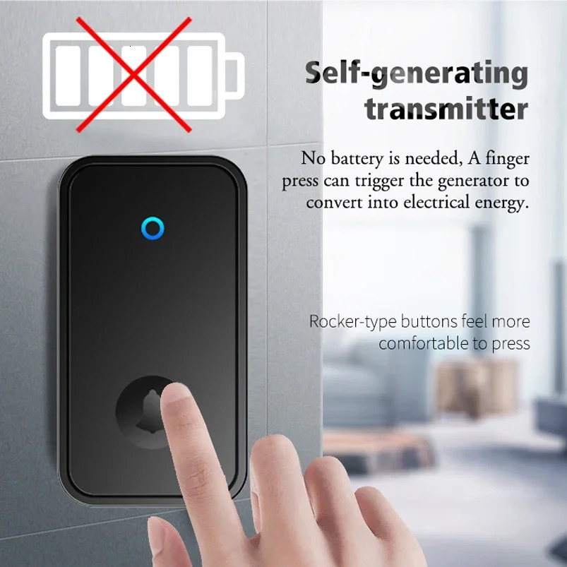 Self Powered Waterproof Wireless Doorbell Smart Home Without Battery Doorbell With Ringtone 150M Remote Receiver Bell 250709ww