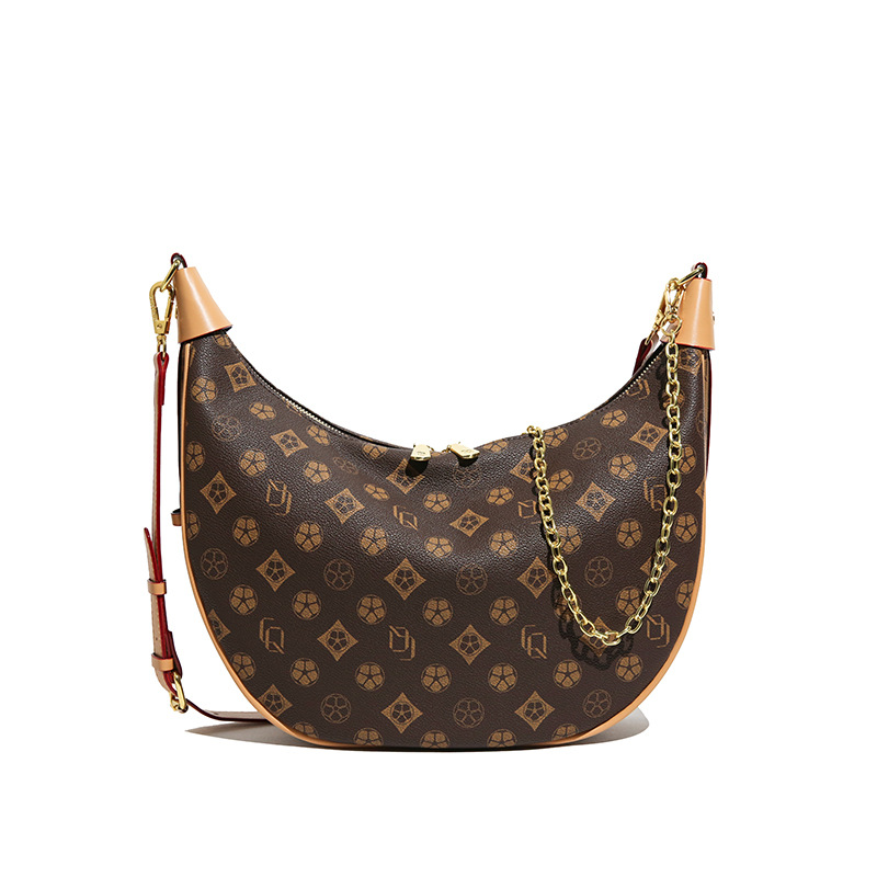 Temperament print color contrast old shoulder armpit crescent commuting old tote bag lady