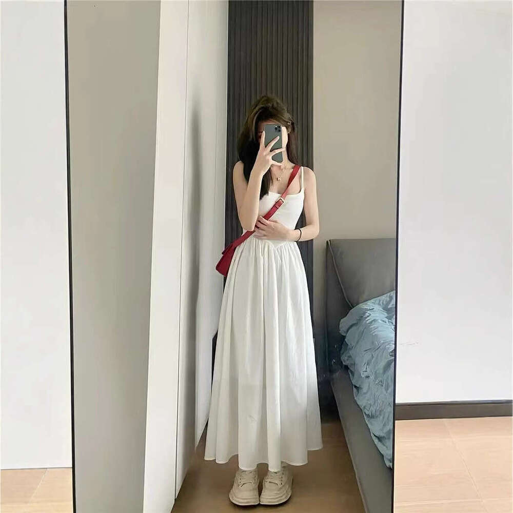 White Strap For Women Summer New Small Petite Slimming Gentle French Style First Love Long Dress B5