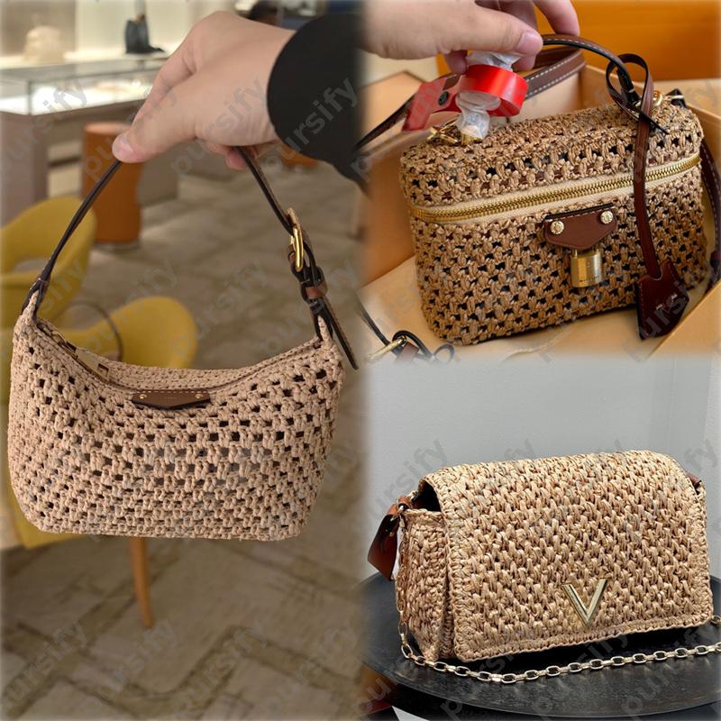 Designer Summer Twists Raffias Bag Handbags Women Straw Pochette Shoulder Bag Crossbody Grass Woven Purse On Chain Hobo Crossbody Strawbag