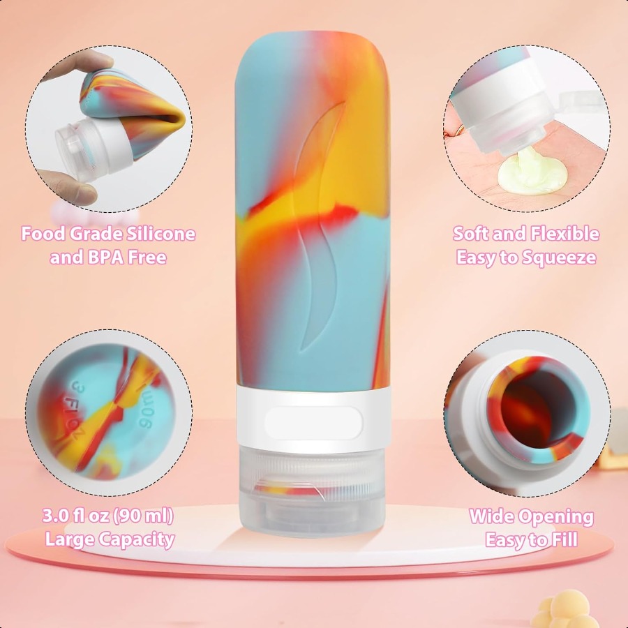 24 Pack Travel Bottles Set for Toiletries with Bag Label Tsa Approved 3oz Silicone Travel Containers Leak Proof Shampoo