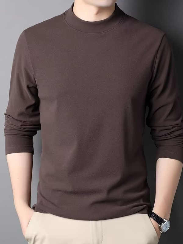 L44569 Half-high collar brushed bottoming shirt men's mid-collar long-sleeved T-shirt sweater autumn and winter double-sided velvet German velvet