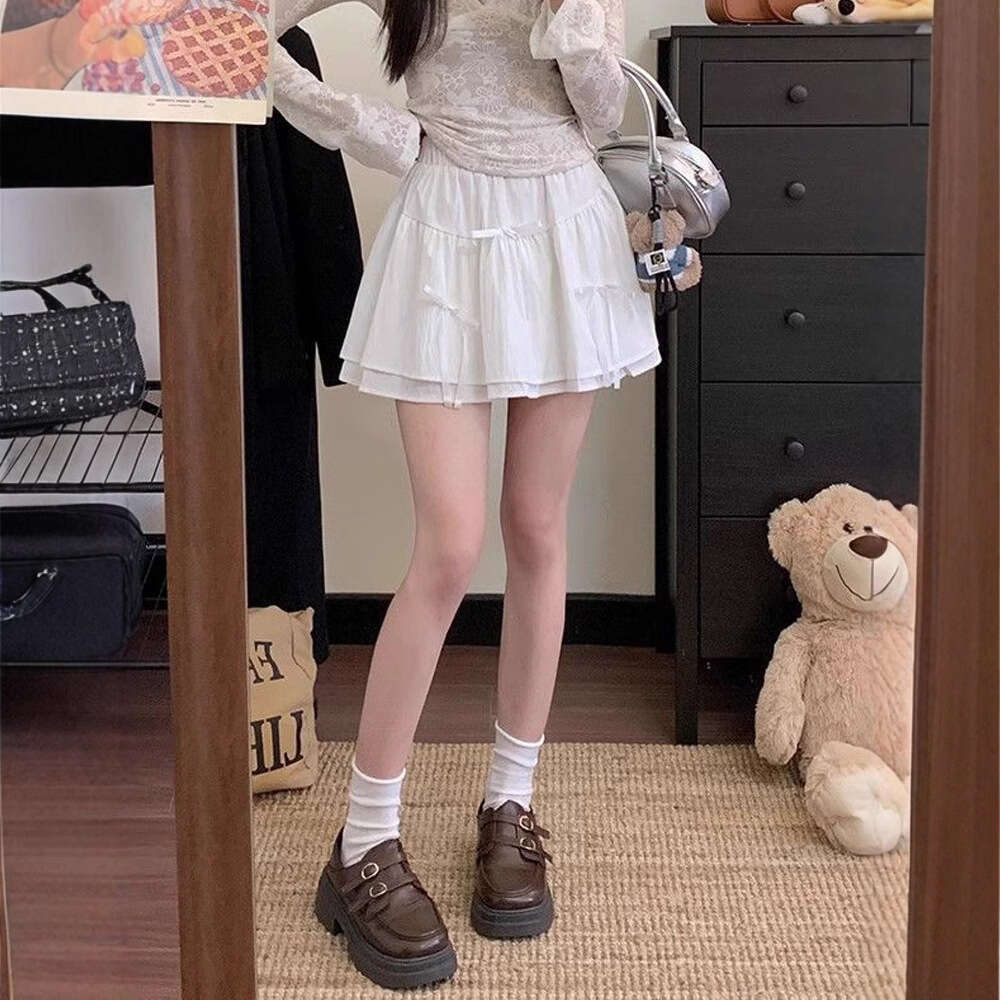 White Puffy Midi For Women Summer New Ballet Style Design High Waist Slimming A-Line Cake Short Skirt B5