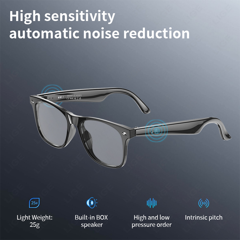 LIGE Smart glasses Wireless call touch key music control translation glasses IP67 waterproof and blue light-proof outdoor sports sunglasses Audio head