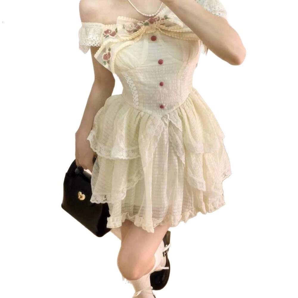 Pure Desire Style Sweet Little Flutter Sleeve For Girls Summer Small Size Waist-Cinching Big Bow Princess Puffy Cake Dress B5