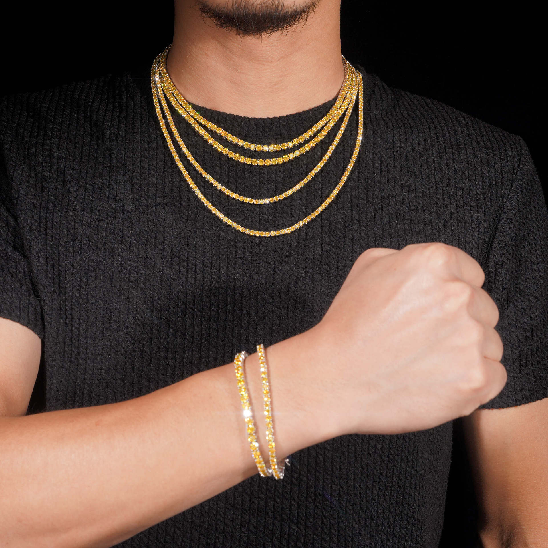 Hip Hop Jewelry New Style 925 Silver 3mm 4mm Yellow Gold Color Tennis Moissanite Chain High Quality Custom Necklace for Men