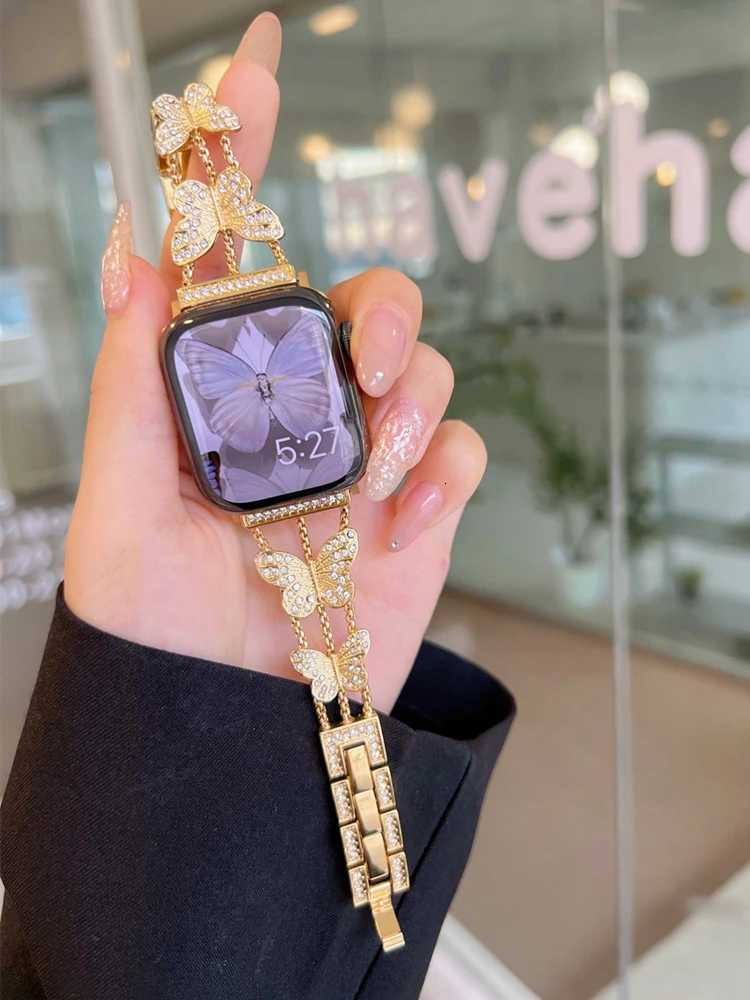 Starlight Glitter Diamond Metal Chain Band For ple 9 7 8 SE 6 5 4 Luxury Wen Str For i 41mm 40mm 45mm watchband Y250712