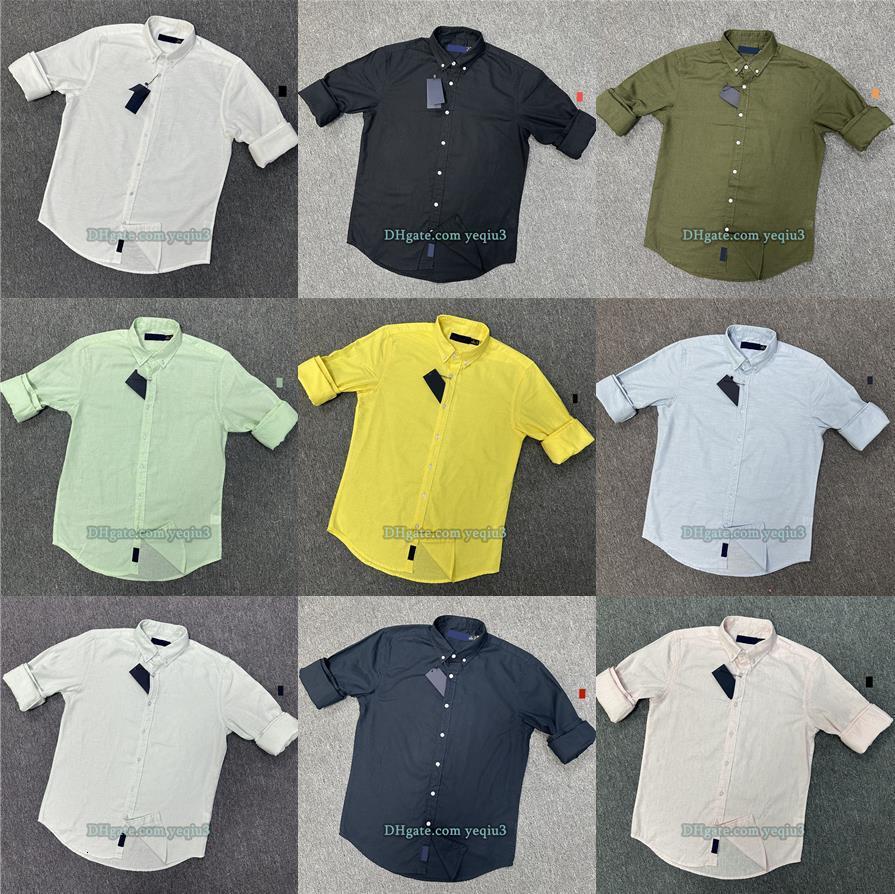 Mens Long Sleeve Shirts Small Horse Embroidery Classic Design Solid Color Slim Fit Business Casual Linen Shirt Fashion Blouse for Office Wear Designer shirts