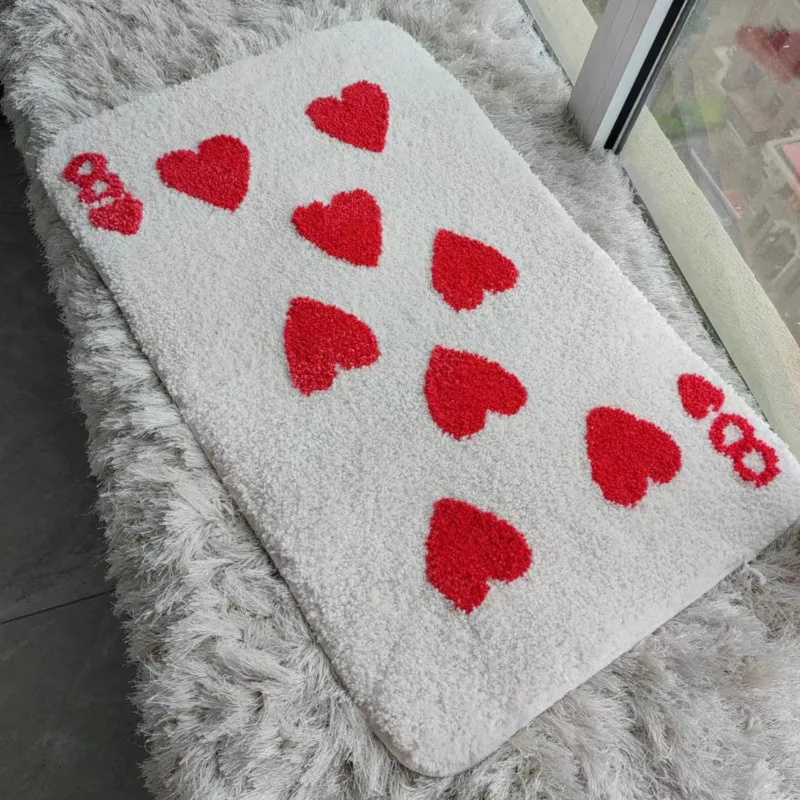 Poker Red Love Carpet Rectangular Card Heart Rug Living Room Bathroom Bedroom Doormat Tufted Soft Plush Floor Mat Pad H260226