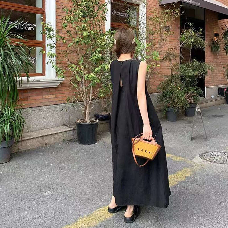 Black Sleeveless Petite Summer New Korean Style Loose Slimming Fashionable Age-Reducing Dress For Women B5