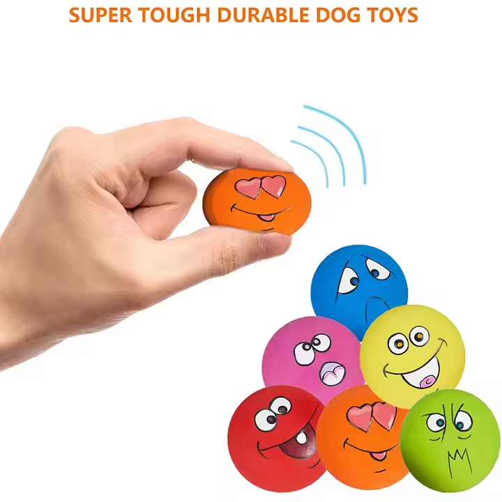 Latex Balls Chewing Dog Toy Squeaky Interactive Pet Funny Face Rubber Soft Fetch Play for Puppy Small Medium Pet Dog 8pcs/Pack