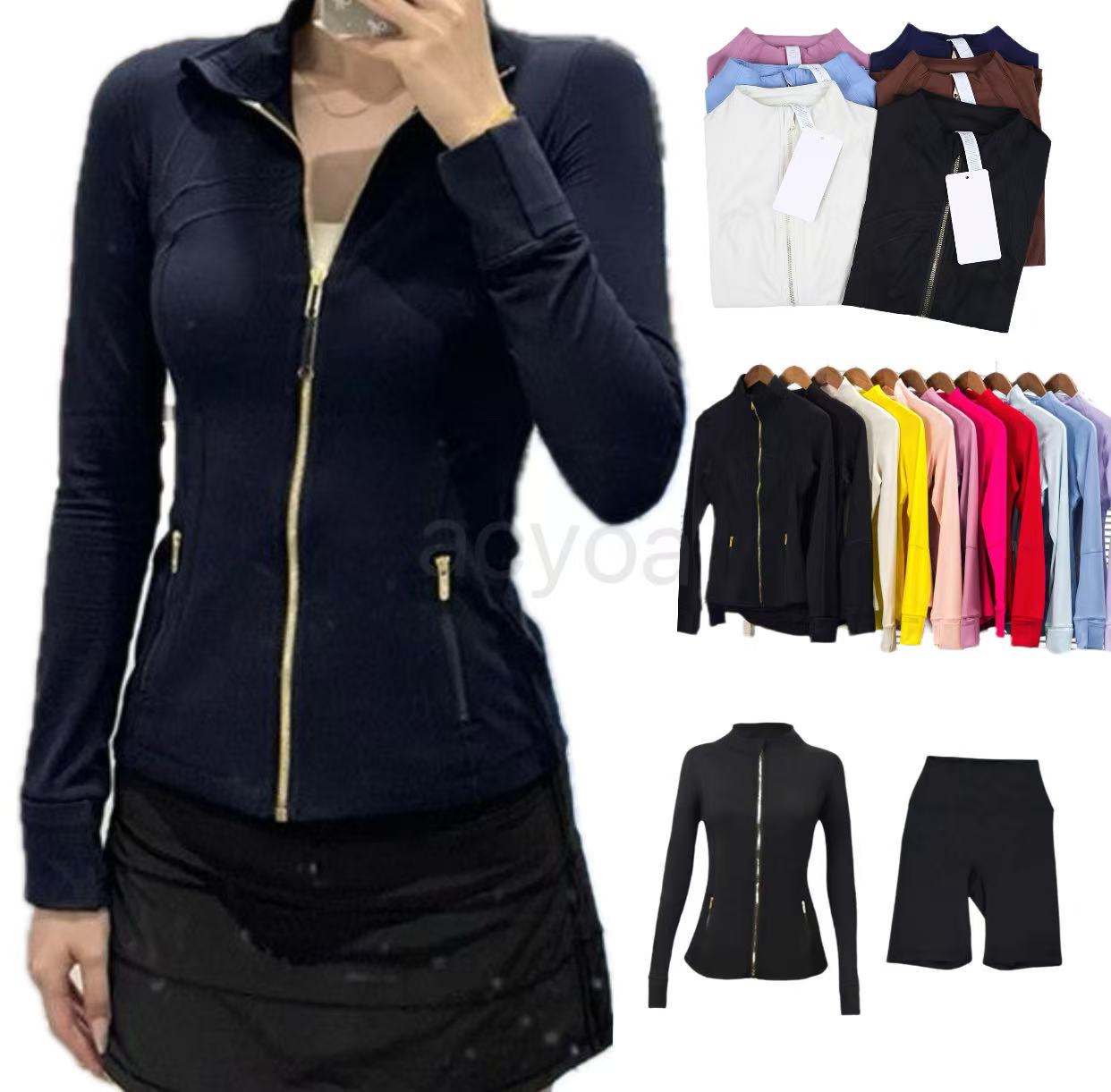 Hot Gym sets Jackets and shorts Yoga Jacket Workout Elastic Waist leggings Fitness quick dry fitness Activewear Sweatshirt Zip sets jackets