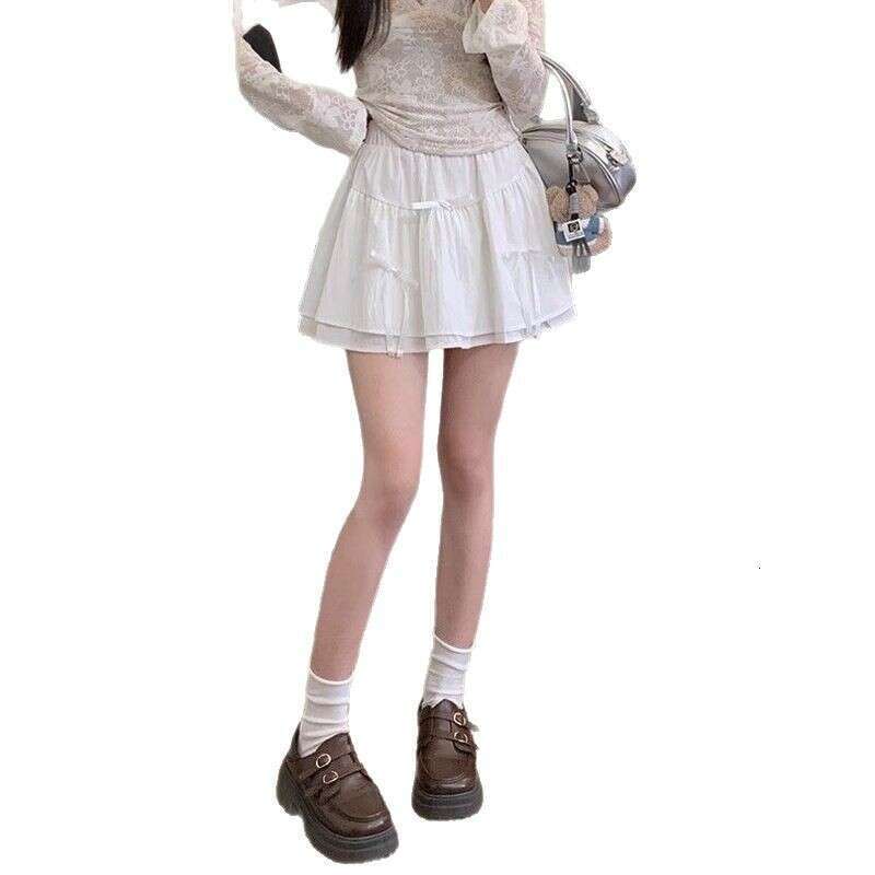 White Puffy Midi For Women Summer New Ballet Style Design High Waist Slimming A-Line Cake Short Skirt B5