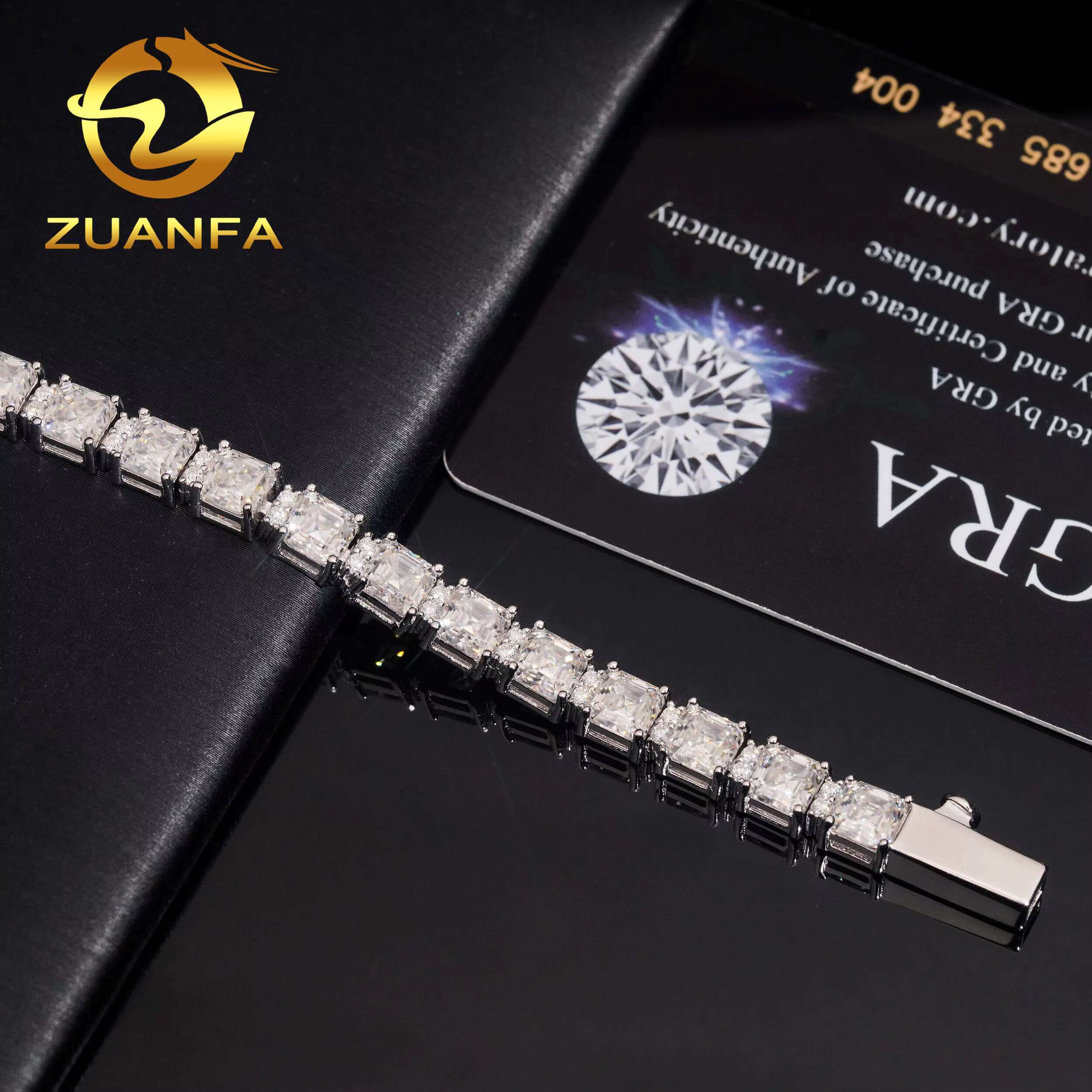 Hip Hop Moissanite Jewelry 5*5mm Asscher Cut Iced Out Bracelet Women Men 925 Silver Diamond Tennis Bracelet Pass Diamond Tester