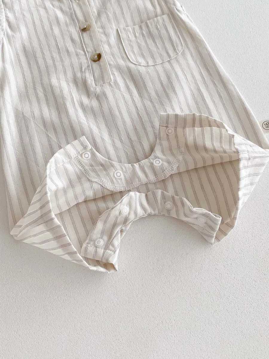 Korean Sle Newborn Bodysuit Striped Sleeveless Baby Romper with Hat Two Piece 0-24 Months Infant Onesie XJ250712