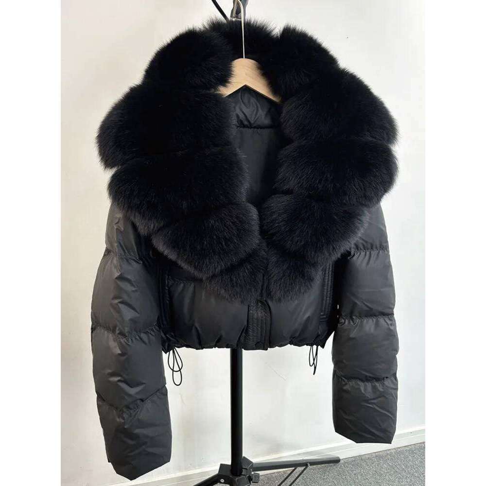 Janveny Large Natural Fox Fur Collar 90% White Duck Down Jacket Women Winter Short Waterproof PU Puffer Coat Female Thick Parkas