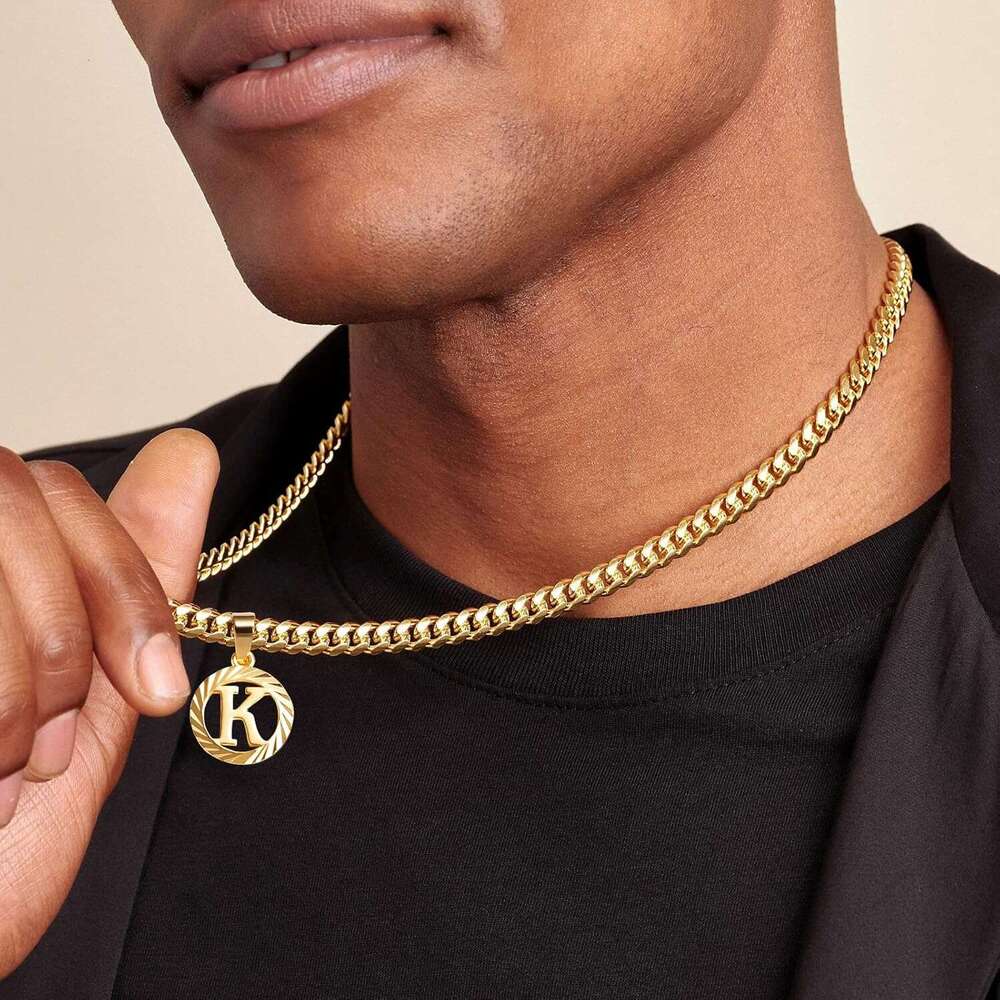 Designer Necklace 14K Gold Plated Round Letter Pendant Hollow Capital Monogram 5Mm Cuban Chain Necklace Alhpabets From A-Z Dainty Jewelry for Women Me