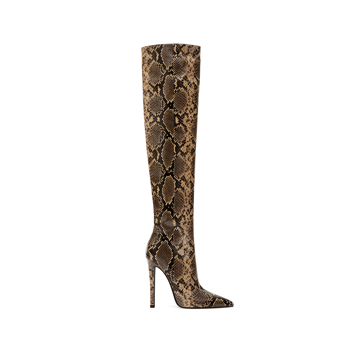 Women's Python Pattern Pointed Toe Knee High Boots - Stiletto Heel Slip-On Fashion Riding Boots