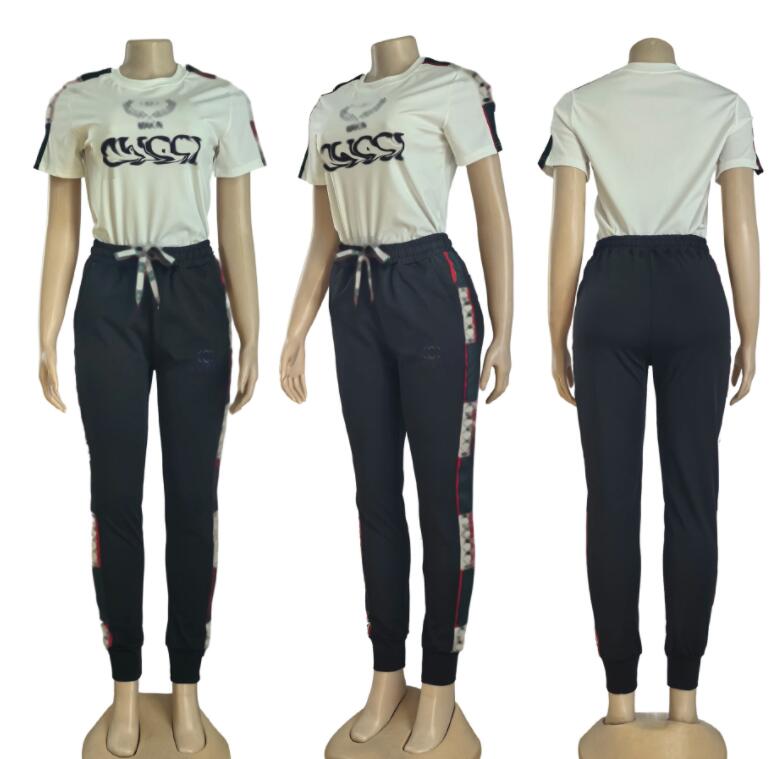 Designer Womens Tracksuits Summer Casual Outfits Two Piece Pants Set Printed Letter Short Sleeve Crop Top Plus Size Clothing
