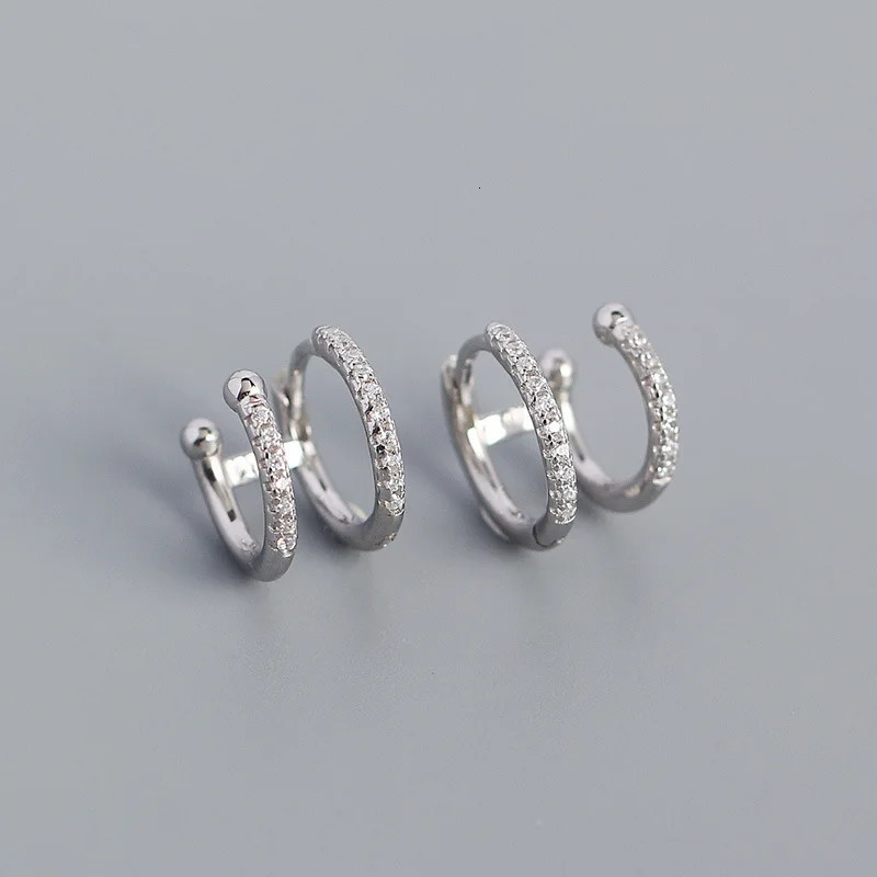 WANTME 925 Sterling Silver Personality European Double Hoop Earrings for Women Unique Punk Hip Hop Ear Clip Earring Jewelry 250708