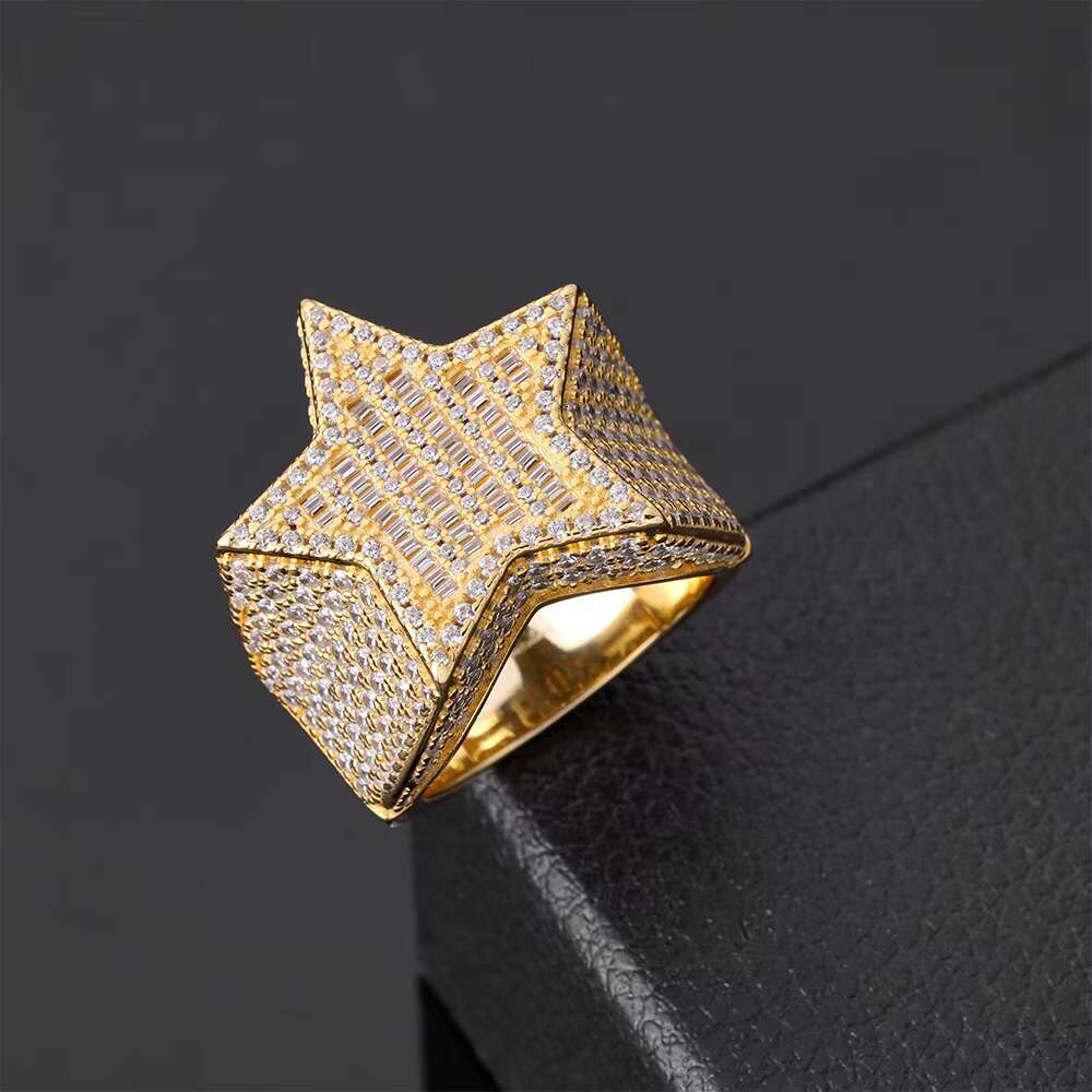 Custom Vvs Moissanite Diamond 925 Sterling Silver Ring Jewelry Hip Hop Manufacturers Mens Gold Plated Star Ring for Men