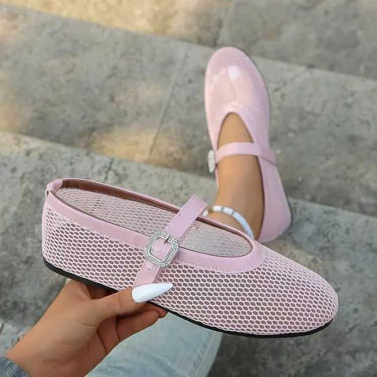 Summer Round Toe Mesh Breathable Womens Ballet Flats Casual and Comfortable Cut-out Mary Jane Single Shoe Fishnet Shoes XJ250712