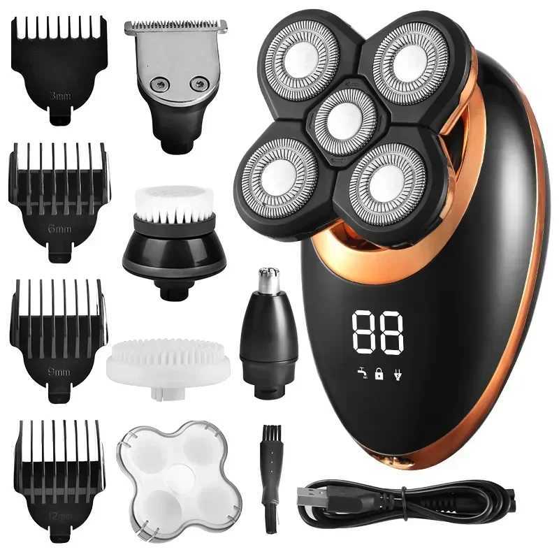 100% Waterproof Electric Shaver Razor for Men Beard Hair Trimmer Rechargeable Bald Shaving Machine LCD Display Groing Kit G250712