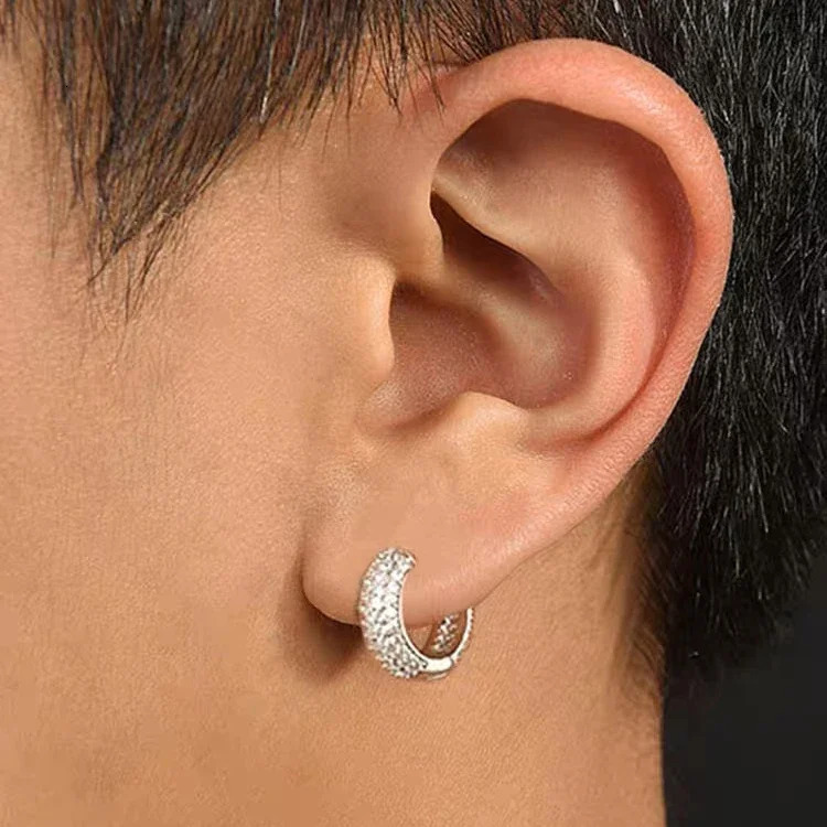 Stainless Steel Hoop Earrings For Men Cool Shiny Zirconia Small Huggie Cartilage Earring Punk Helix Tragus Piercing Jewelry 250812