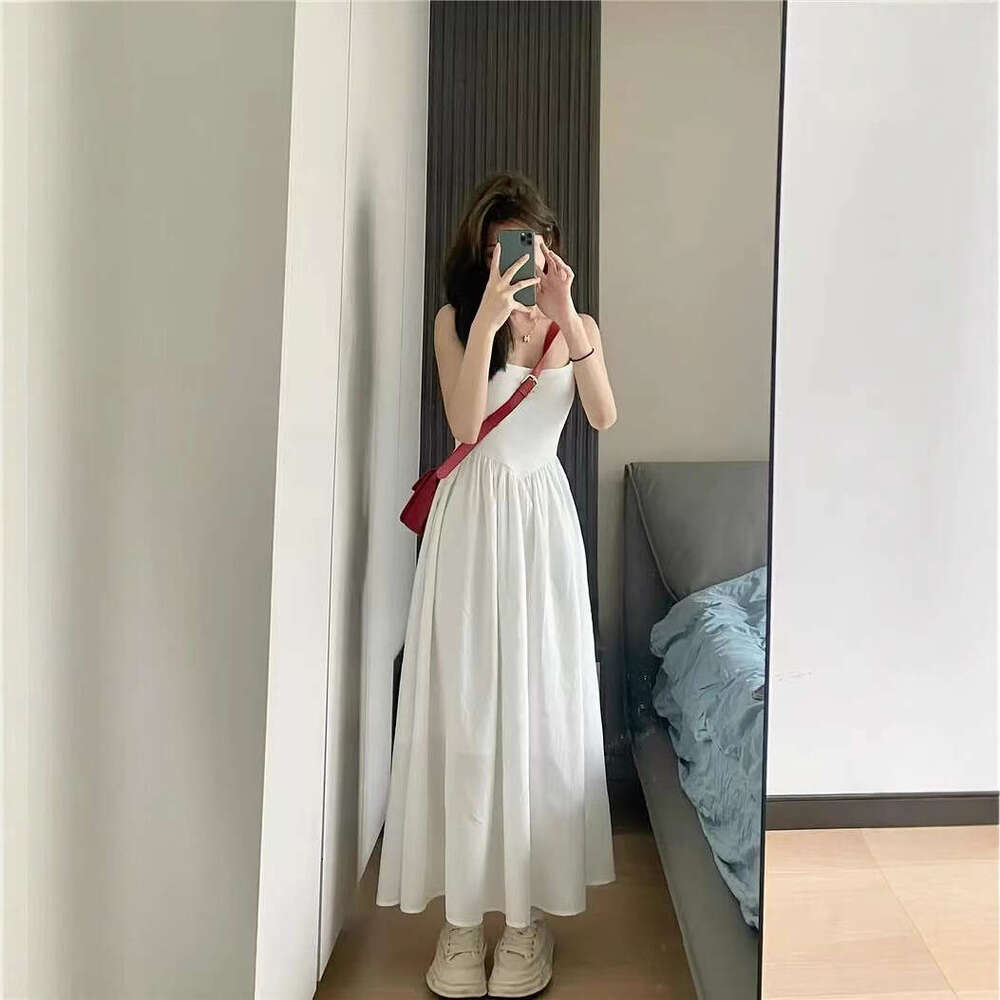 White Strap For Women Summer New Small Petite Slimming Gentle French Style First Love Long Dress B5