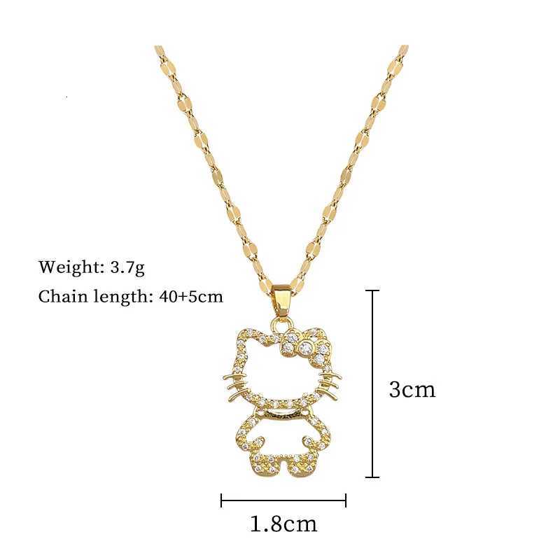 Sanrio Stainless Steel Hello Kitty Crystal Pendant Necklace for Women Hollow Choker Clavicle Chain Charm Necklace Jewelry Accessories w250716