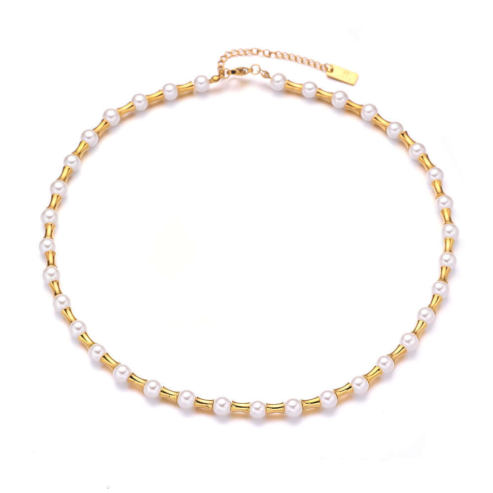 Mother's Day Versatile Pearl Collarbone Necklace European And American Stainless Steel Retro Bead Necklace for Women