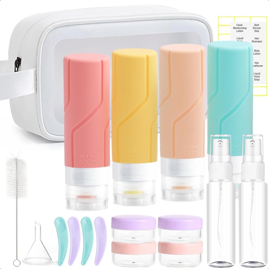 18 Pcs Travel Bottles Set for Toiletries Tsa Approved Silicone Squeezable Travel Size Containers BPA Free Leak Proof Refillable