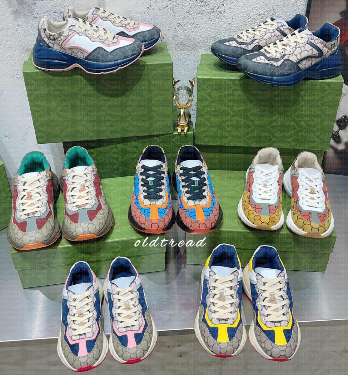 Designer Classic Men Women Casual Shoes Black White Men Women Trainers Sports Sneakers Platform Outdoor rhyton Shoe 36-45 445