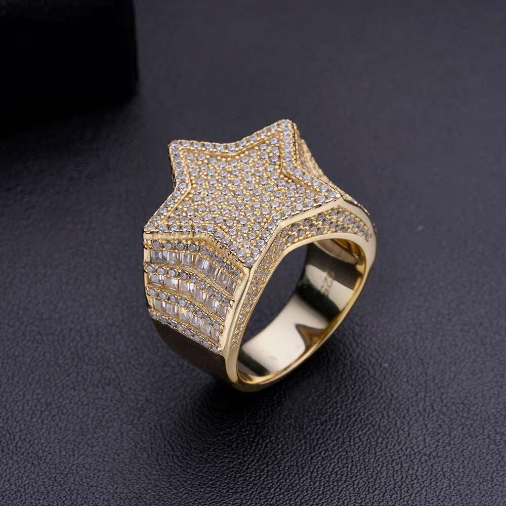 Hiphop Classic Custom Jewelry Iced Out VVS Moissanite Diamond Gold Plated 925 Sterling Silver Star Ring for Men