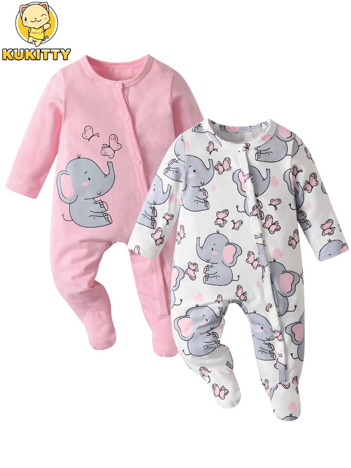 2Pack/lot Newborn Infant Baby Girl Footed Romper Jumpsuit Clothes Cute Printed Toddler One-Piece Climbing Clothing XJ250712