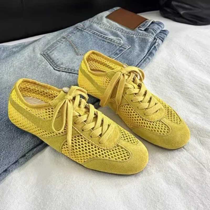 Summer New Mesh Breathable Flat Shoes Womens Round Toe Deep Mouth Front Lace-up Soft Slip Anti-Slip Athletic Casual Shoes XJ250712